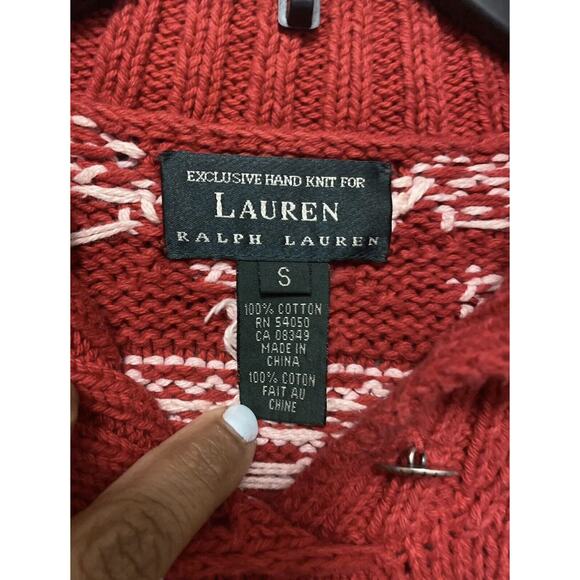 Lauren Ralph Lauren Hand Knit Red Holiday Snowflake Sweater Cottagecore S - Picture 3 of 3